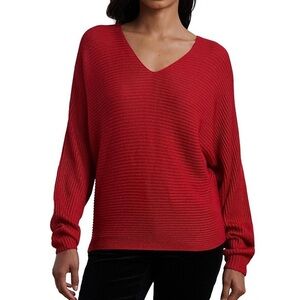Lauren Ralph Lauren Soft Texture V-Neck Long Dolman Sleeve Red Sweater -1X